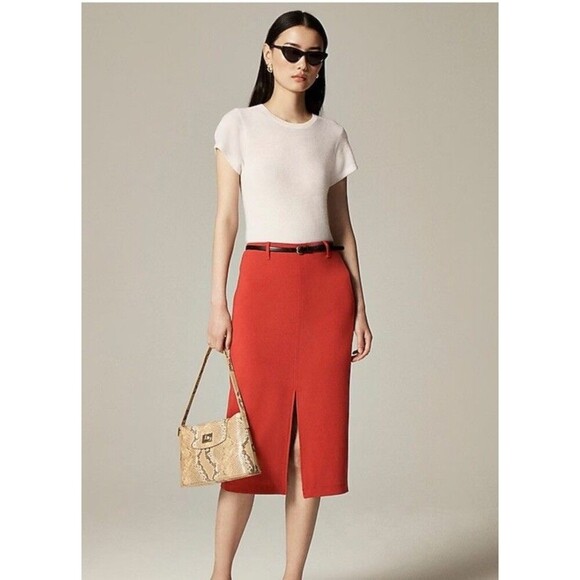 J.CREW Pencil Midi Skirt Four Season Stretch Size 10 Brick Red NEW Modern CD350 - Picture 1 of 16